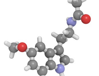 A molecule of melatonin, a hormone that plays an important role in regulating the circadian rythm.